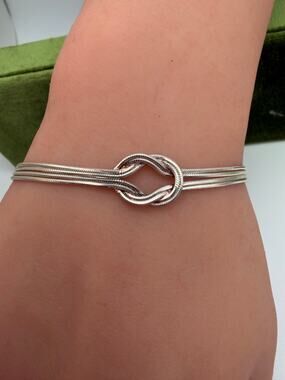 Art Deco Sterling Silver Multi Strand Knotted Mesh Bracelet